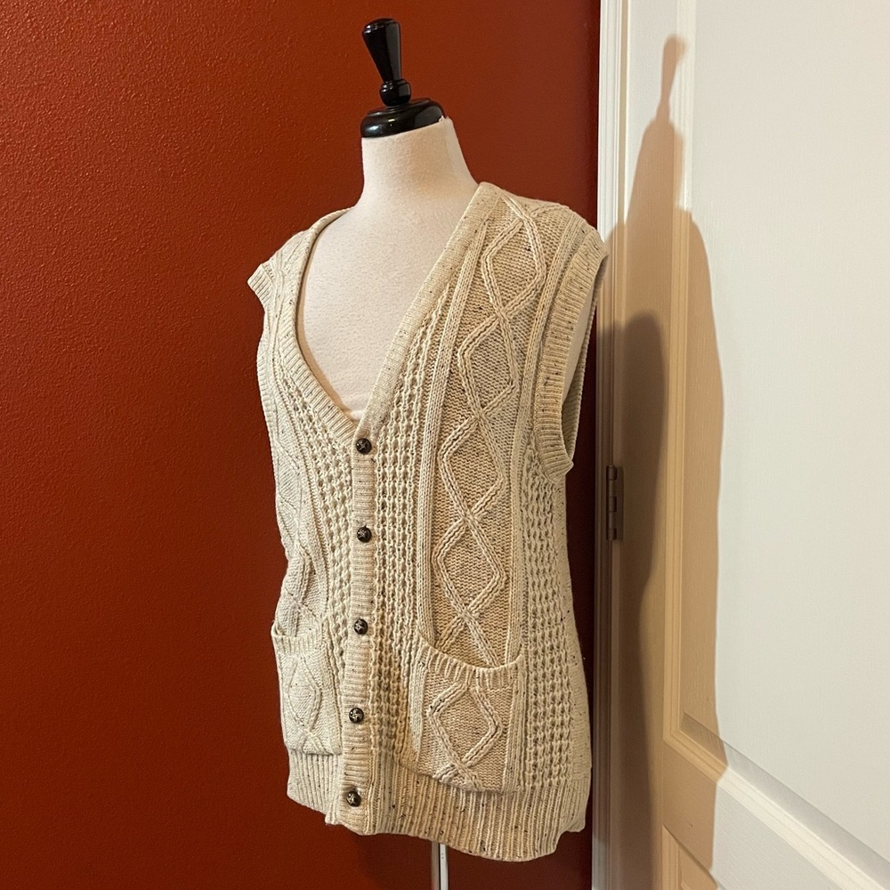 Vintage Astor One Men’s Cable Knit‎ Wool Blend Button Up Fisherman Cardigan